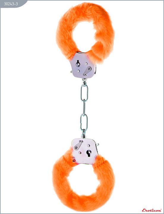 Металлические наручники с оранжевым мехом